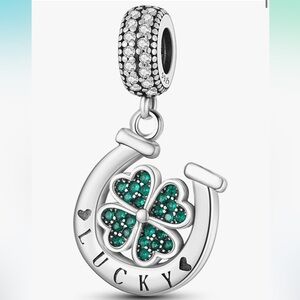 Lucky charm Horseshoe 925 Silver and Green Clover charm for Pandora